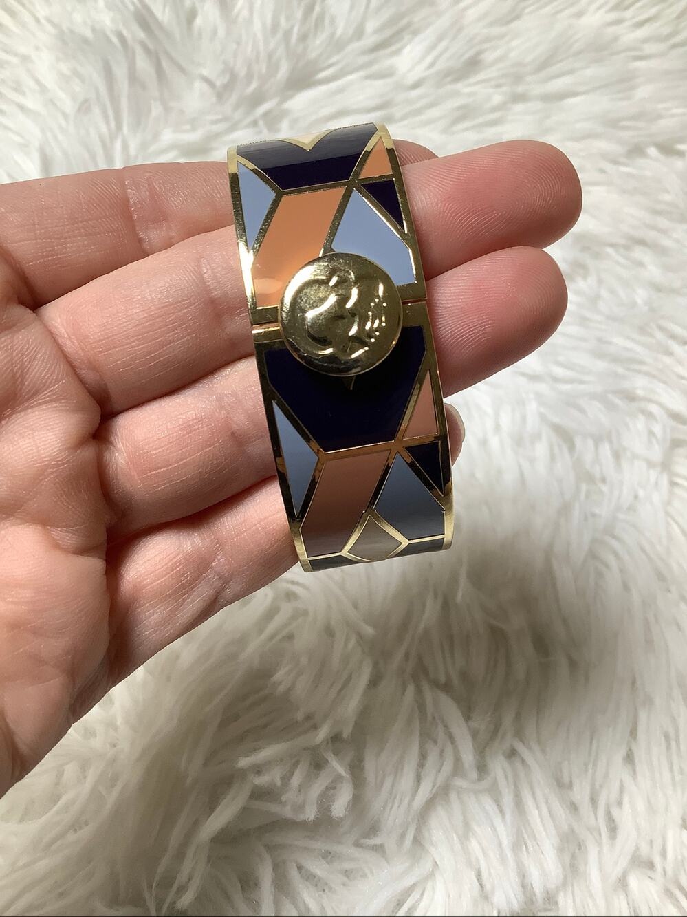 Spartina 449 Gold Tone Geometric Enamel Daufuskie Island Cuff Bracelet A6-37